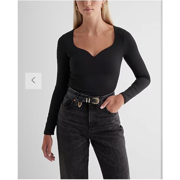 Express Tops - Express Body Contour Compression Sweetheart Neckline Bodysuit Blk longslv sz L